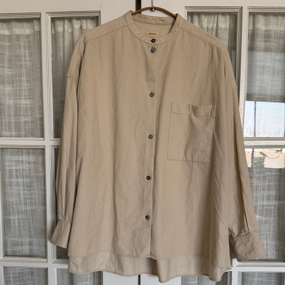 Bellerose Collarless Shirt in Beige-Tan